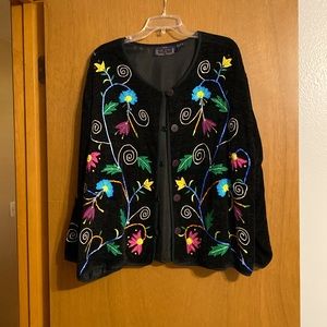 Beautiful embroidered jacket. Full of color and class. Size 2X. Cotton and Rayon
